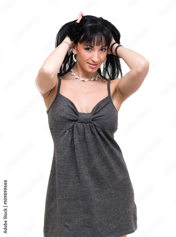 beautiful coquette young woman, isolated on white 