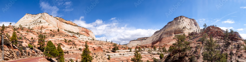 Zion National Park Utah panorama with road