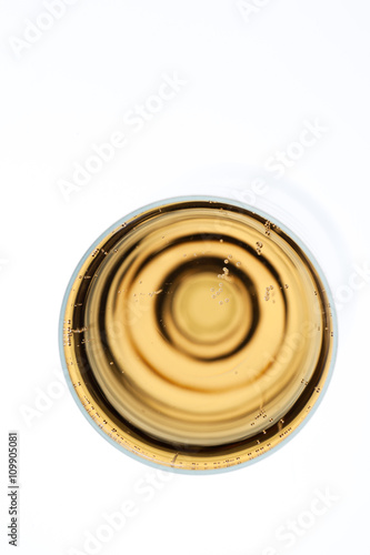 top view of a glass filled with champagne.