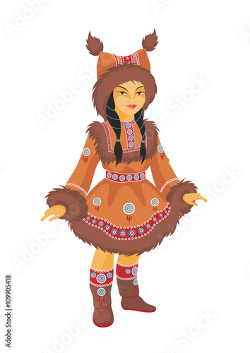 the little girl the Chukchi in a beautiful national suit