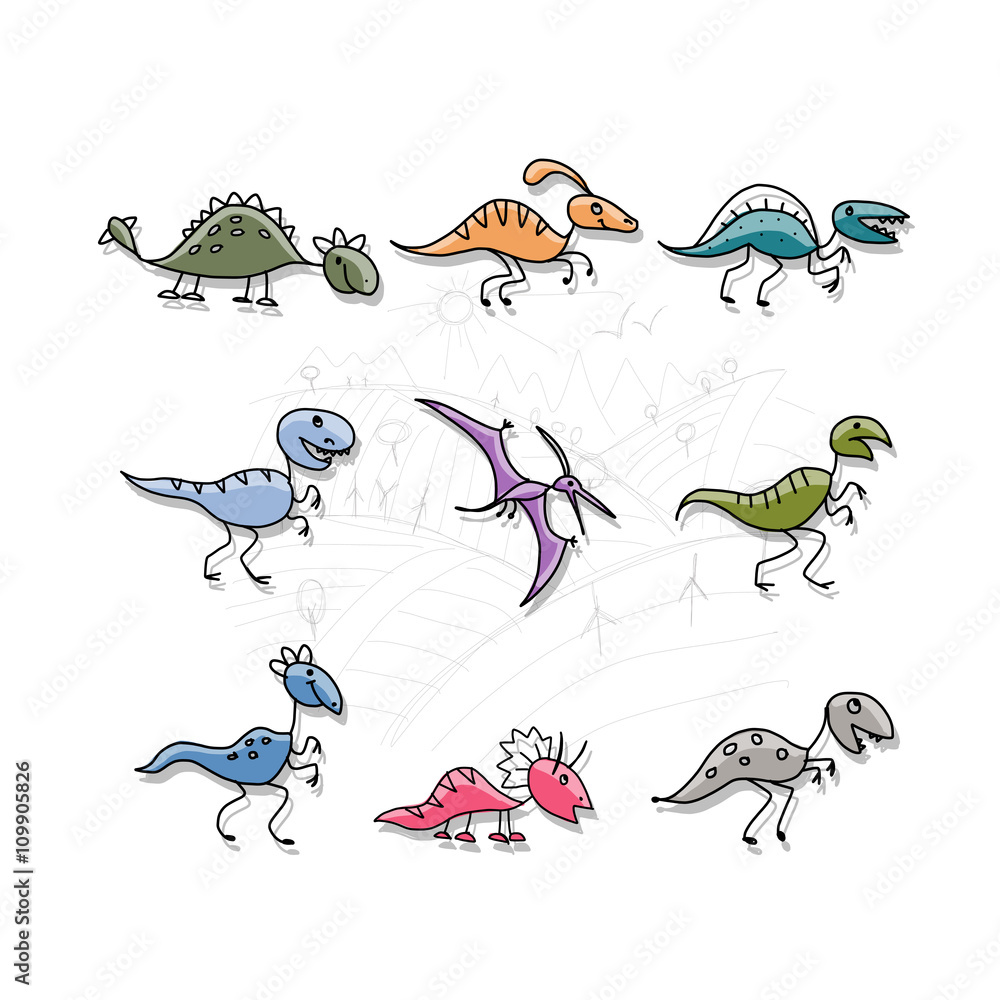 Dinosaurs collection, sketch for your design Dinosaurs collection, sketch for your design