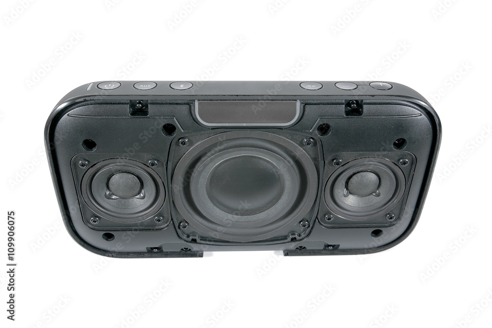 Open top of bluetooth speaker isolated on white background Open top of bluetooth speaker isolated on white background