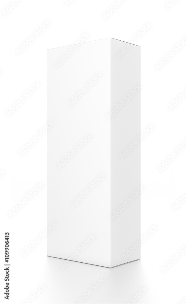 White tall vertical rectangle blank box from side angle. 3D illustration isolated on white background. White tall vertical rectangle blank box from side angle. 3D illustration isolated on white background.