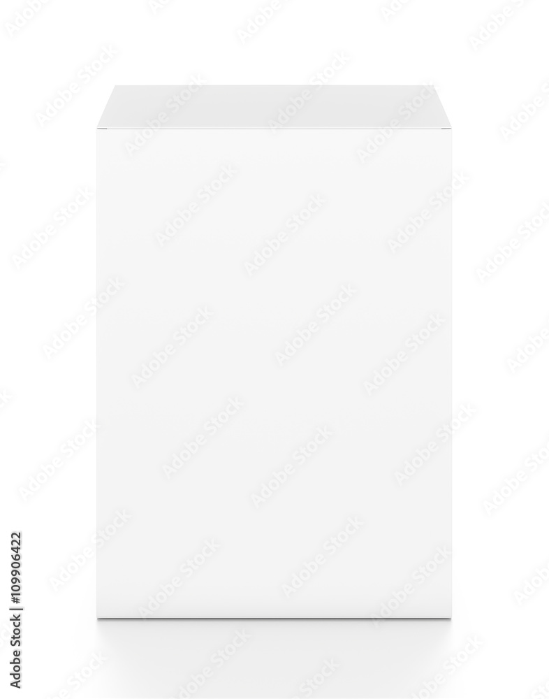 White vertical rectangle blank box from top front angle. 3D illustration isolated on white background. White vertical rectangle blank box from top front angle. 3D illustration isolated on white background.