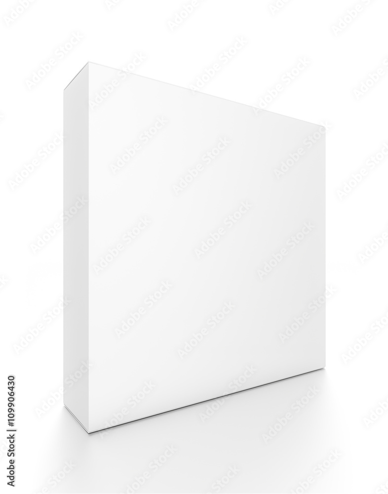 White thin rectangle blank box from front side angle. 3D illustration isolated on white background. White thin rectangle blank box from front side angle. 3D illustration isolated on white background.
