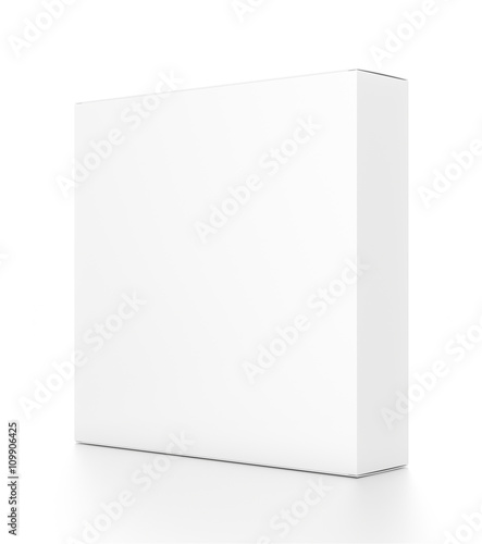White tall thin rectangle blank box from side angle. 3D illustration isolated on white background.
