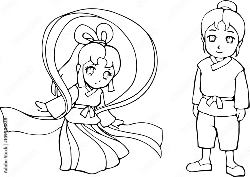 七夕 織姫と彦星 塗り絵 七夕 織姫と彦星 塗り絵