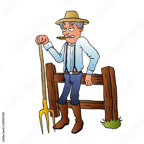 Cartoon Farmer Character with pitchfork