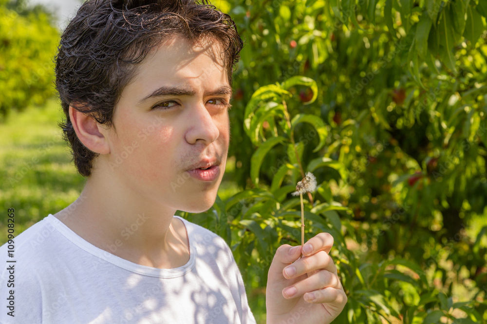 teenager next to apple trees teenager next to apple trees