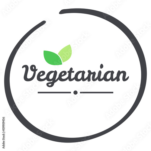 vector grey Vegetarian logo circle symbol with green leaves