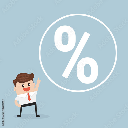 Businessman and percent sign. flat design