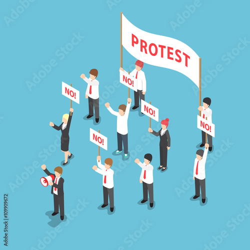 Isometric business people demonstration or Protest with megaphon