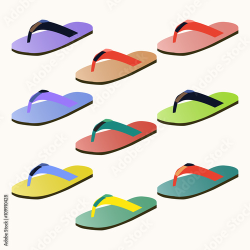 Set of colorful flip flops
