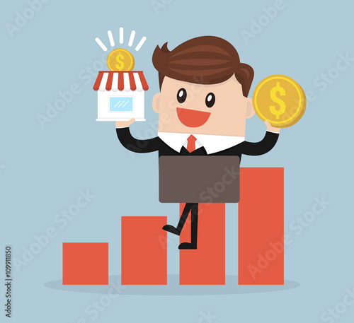 Businessman holding shop and money vector