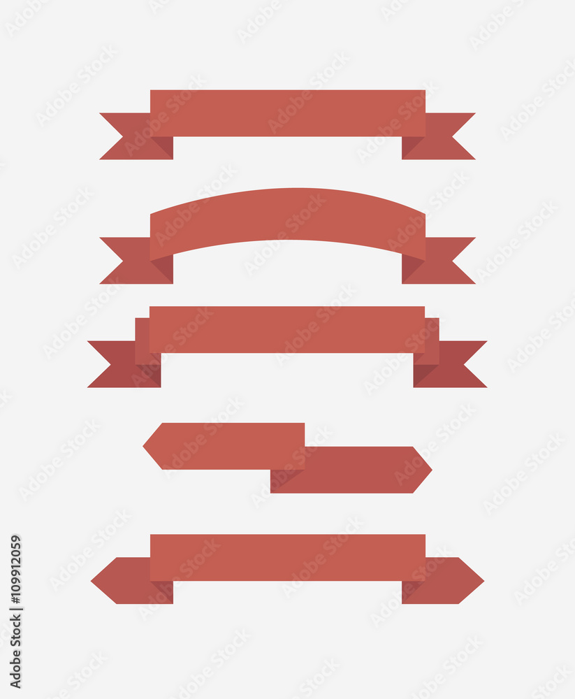 Red ribbon set, flat design vector. Red ribbon set, flat design vector.
