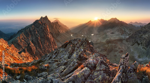 Mountain panorama with sun in Slovakia
