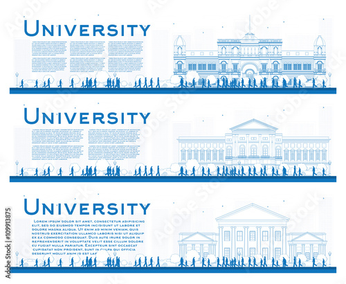 Outline set of university study banners. Vector illustration.