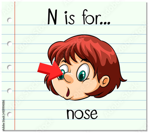 Flashcard letter N is for nose