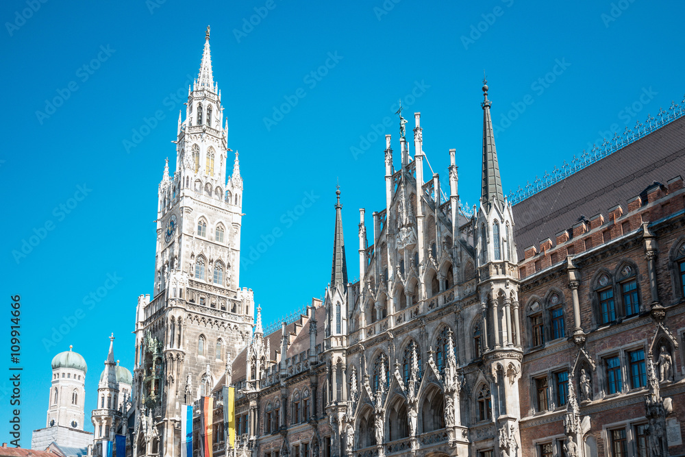 Traditional street view of marienplatz in Munich, Germany