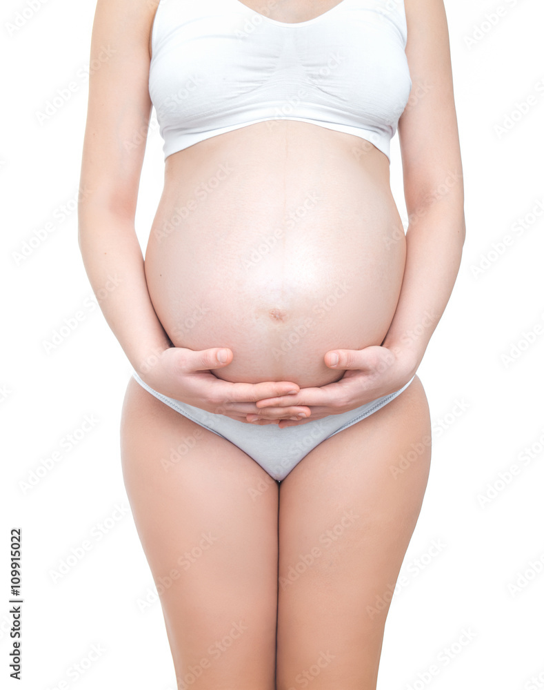 Pregnancy belly over white