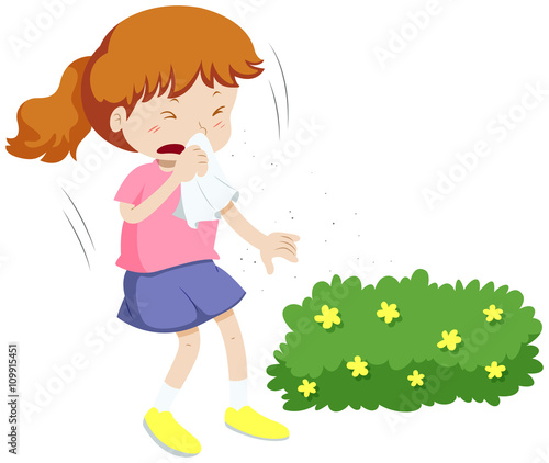 Girl having allergy from pollen