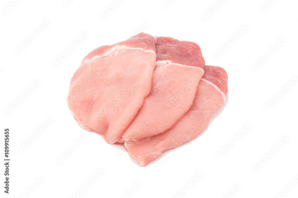 Meat, pork, slices pork loin on a white background Meat, pork, slices pork loin on a white background