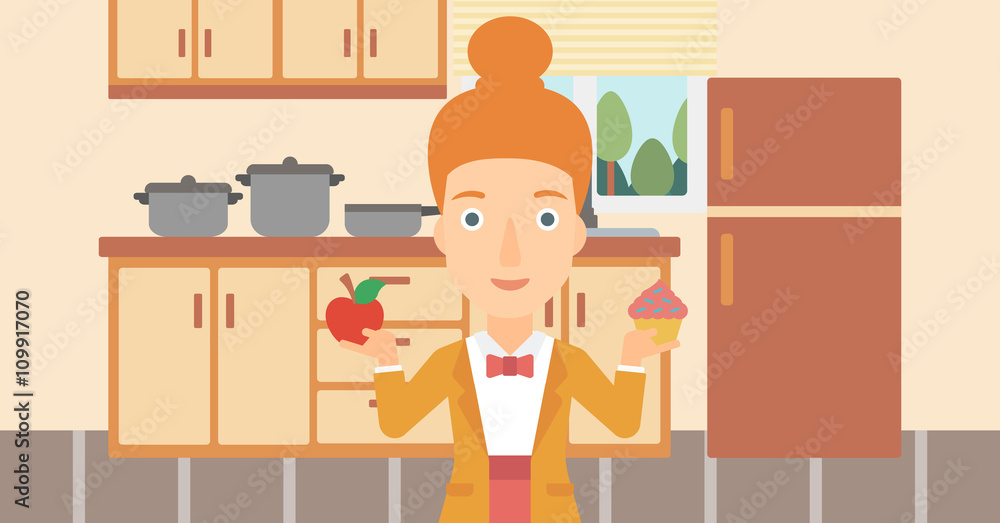 Woman with apple and cake. Woman with apple and cake.