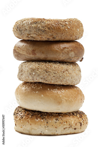 stack of assorted kinds of bagels