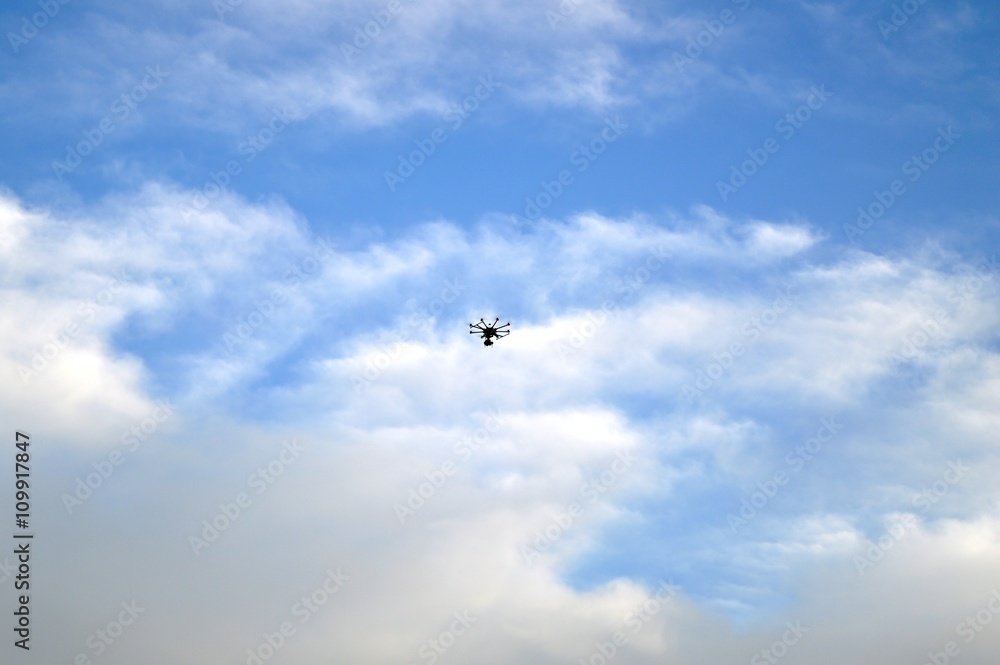 The drone in the sky above the stadium