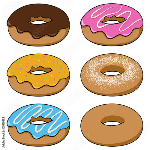 Set of doughnuts in cartoon style illustration