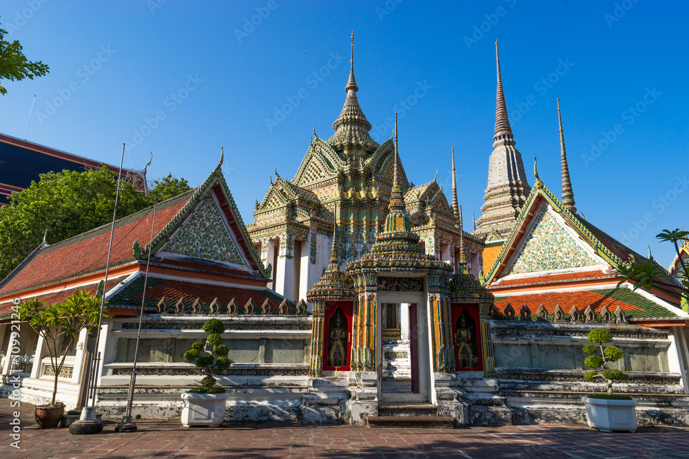 Thai architecture in Wat Pho public temple in Bangkok, Thailand.