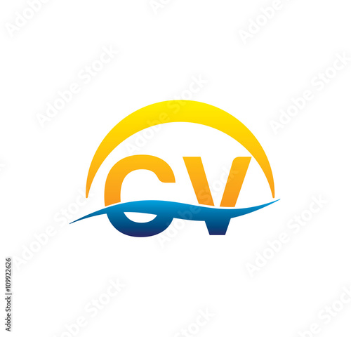 cv initial logo with waving swoosh