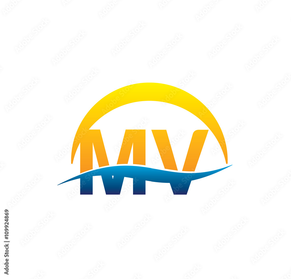 mv initial logo with waving swoosh mv initial logo with waving swoosh