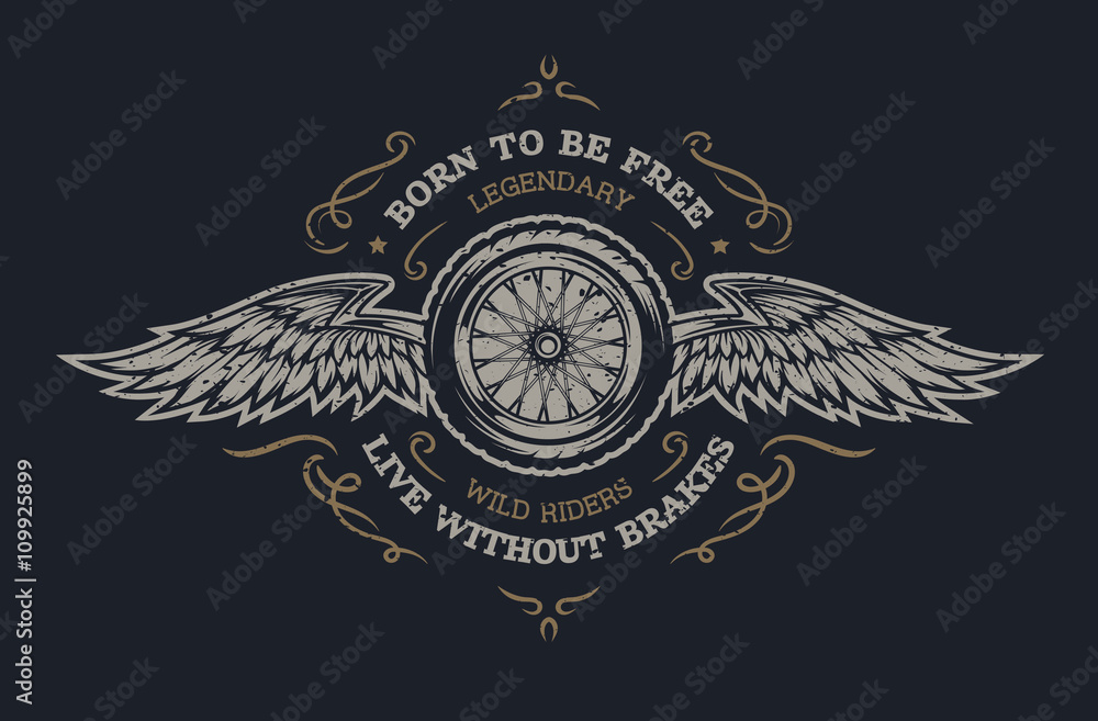 Wheel and wings in vintage style. Stock Vector Adobe Stock