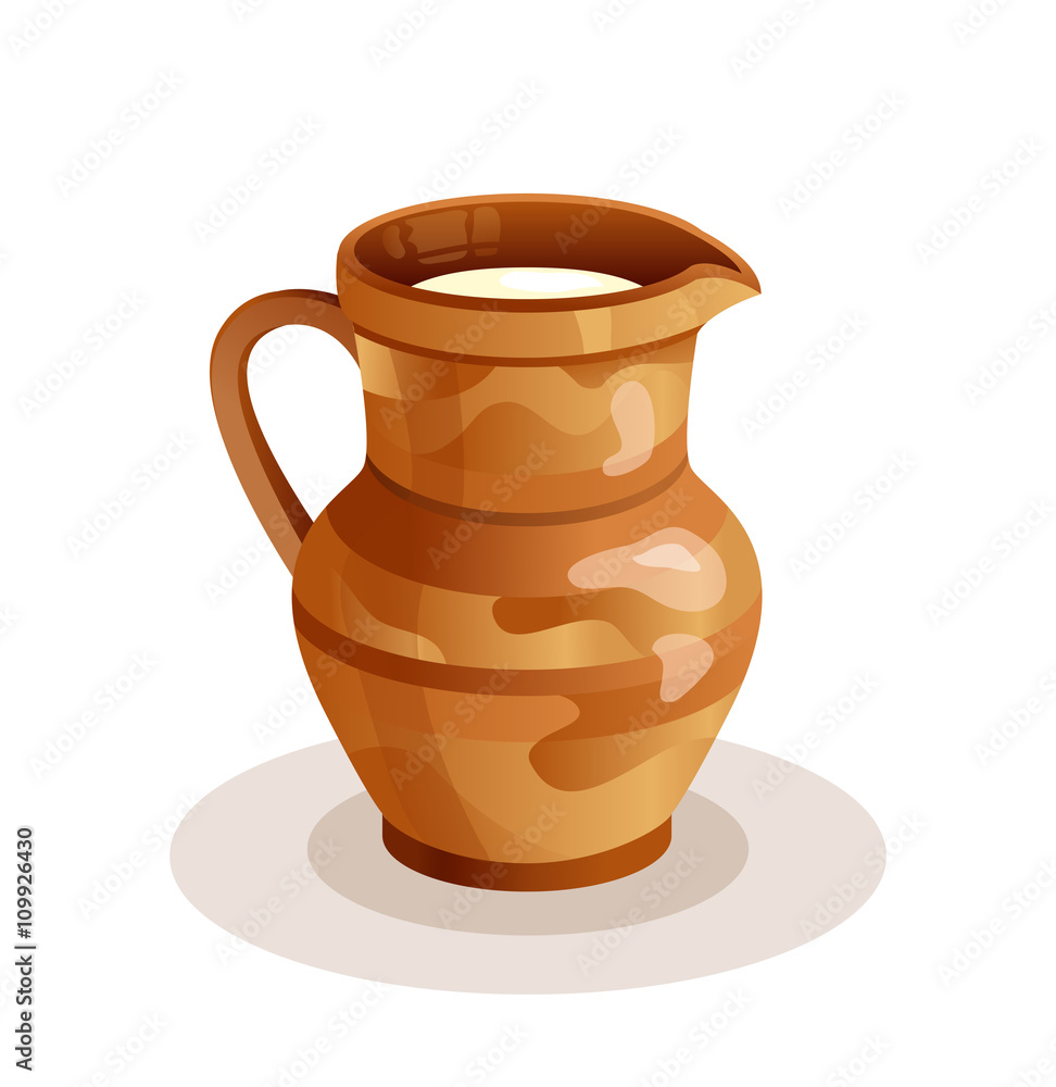 Fresh Milk vector illustration. Ceramic Milk Jug full with fresh milk. Beautiful Pottery. Ethnic Crockery. Farm product. Drawing jug with handle. Fresh Milk vector illustration. Ceramic Milk Jug full with fresh milk. Beautiful Pottery. Ethnic Crockery. Farm product. Drawing jug with handle.