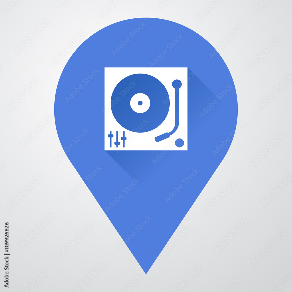 Icono plano localizacion con tocadiscos con sombra Icono plano localizacion con tocadiscos con sombra