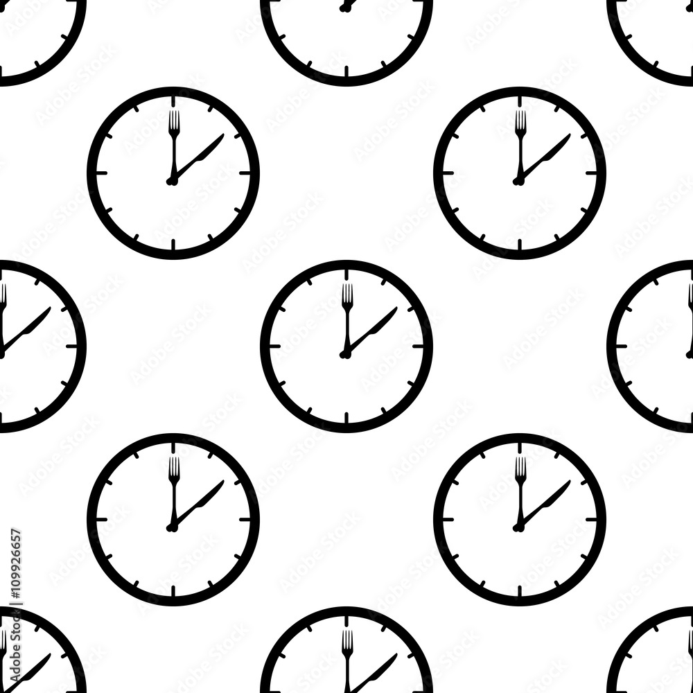 Fototapeta premium Icono plano patrón con hora de comer sobre fondo blanco
