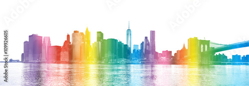 NEW YORK CITY -  rainbow colors silhouette of Manhattan skyscrap