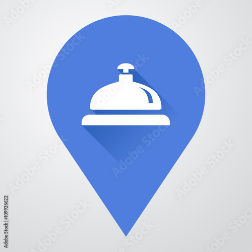 Icono plano localizacion con timbre de hotel con sombra
