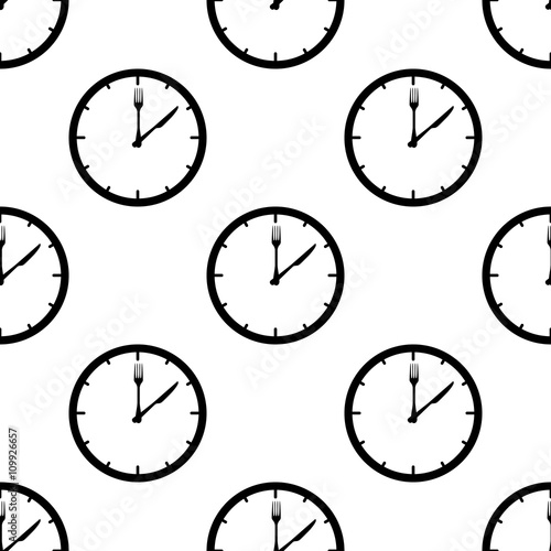 Icono plano patrón con hora de comer sobre fondo blanco