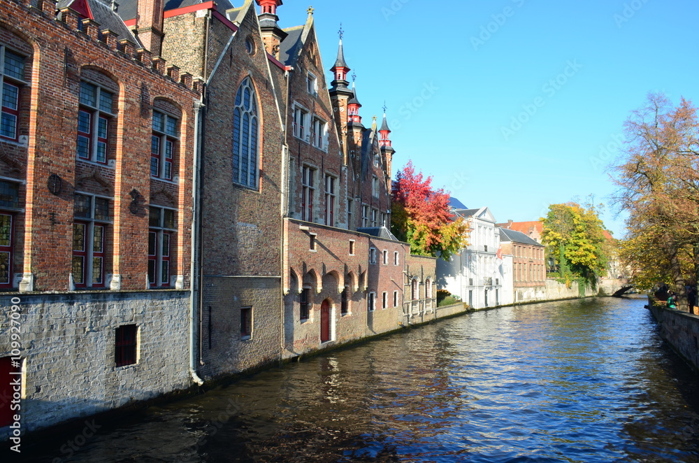 Typical sightseeing scenery with water canal in Bruges, 