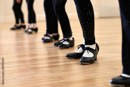 Close Up Of Feet In Children's Tap Dancing Class