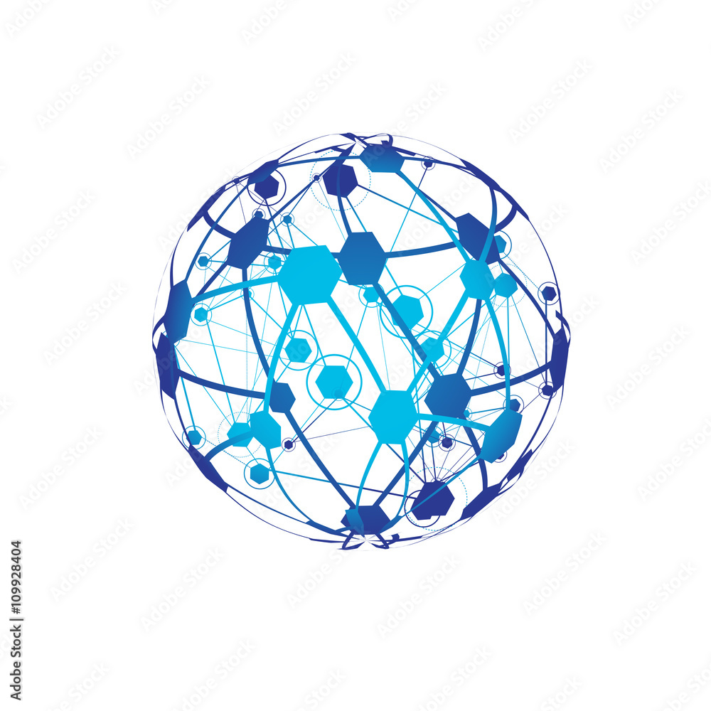Global Network On White Background - Vector Illustration, Graphic Design. Point And Curve Constructed The Sphere Global Network On White Background - Vector Illustration, Graphic Design. Point And Curve Constructed The Sphere