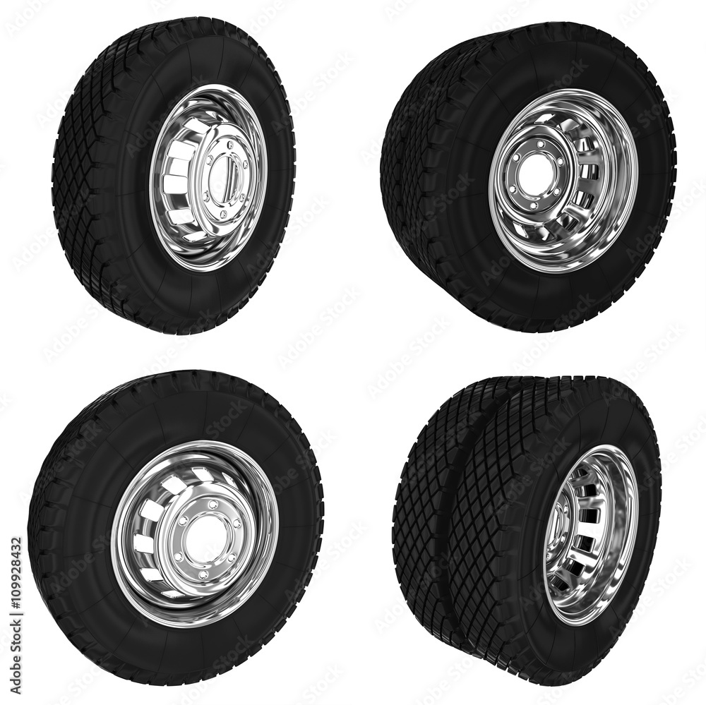 Trucks wheels. 3d illustration. Isolated on white Trucks wheels. 3d illustration. Isolated on white