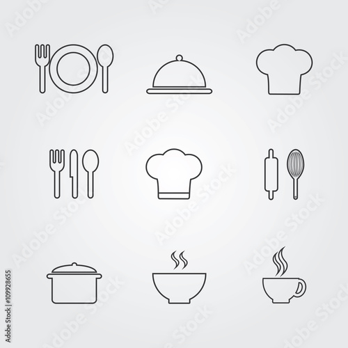 Restaurant and Cafe icons. Cooking and kitchen vector illustration.