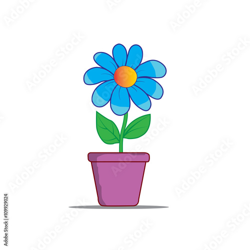 illustration room blue flower in brown pot, flat design