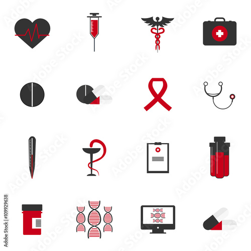 Medical Icons with White and red Background