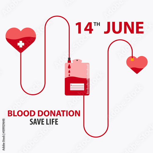 A blood donation bag with tube attached to heart. Flat illustration