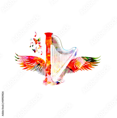 Colorful harp with wings