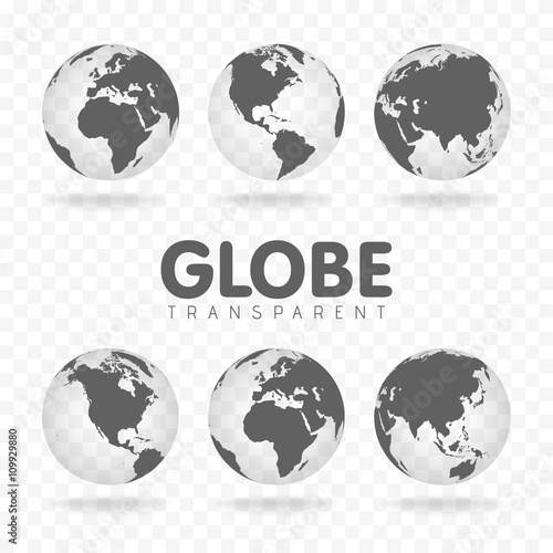 Vector Illustration of gray globe icons with different continents